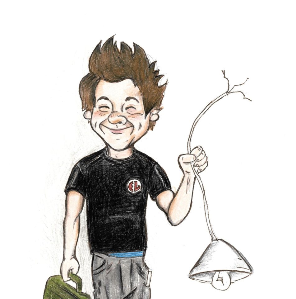 Aleksander Strandvik er montør, her i karikaturtegning