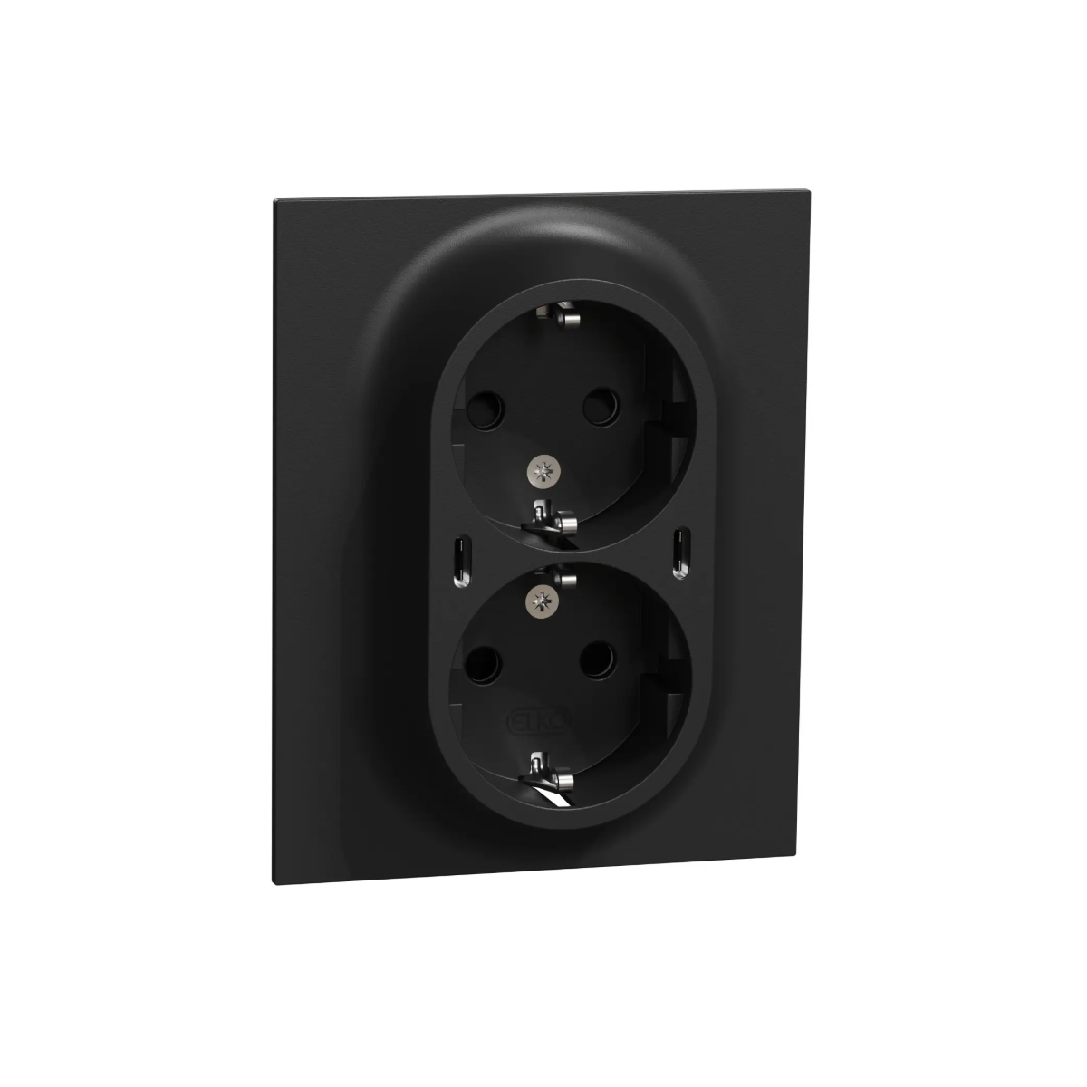 Dobbel stikkontakt med 2 USB C, fra ELKO One. Sort. Foto.