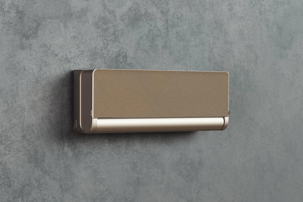 Bildet viser ELL Front Varmepumpe i gyllen farge. Foto.