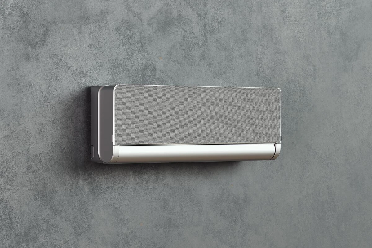 Bildet viser ELL Front Varmepumpe i sølv og grå farge. Foto.