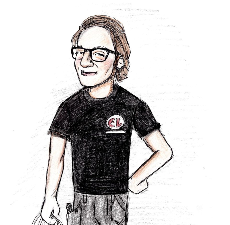 Robin Lithander Pettersen er montør, her i karikaturtegning