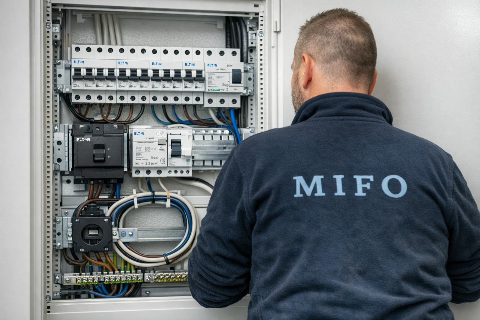 Montør jobber med sikringsskap