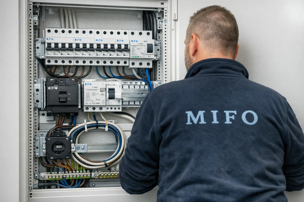 Montør jobber med sikringsskap