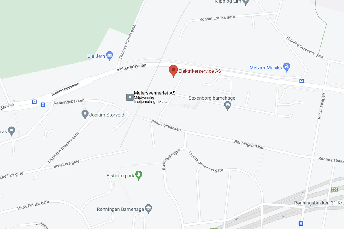Besøksadresse til Elektrikerservice AS er Innherredsveien 113 7045 Trondheim. Skjermbilde fra Google.