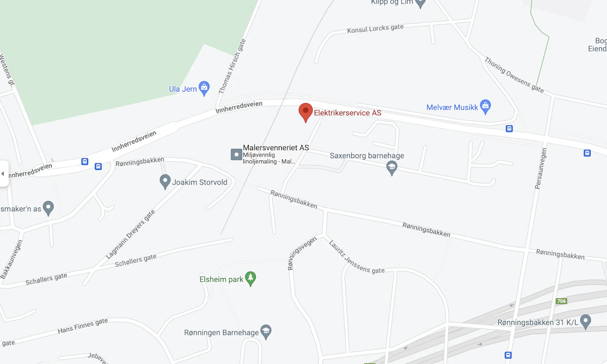 Besøksadresse til Elektrikerservice AS er Innherredsveien 113 7045 Trondheim. Skjermbilde fra Google.