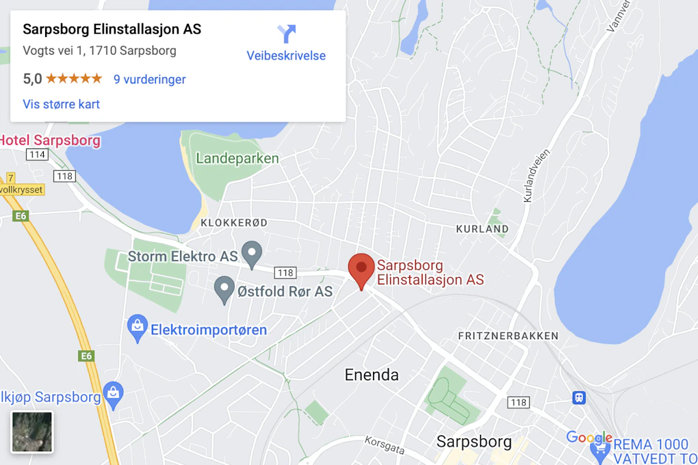 Sarpsborg El. Installasjon AS skjermbilde av Google maps på adresse Vogtsvei 1 1710 Sarpsborg