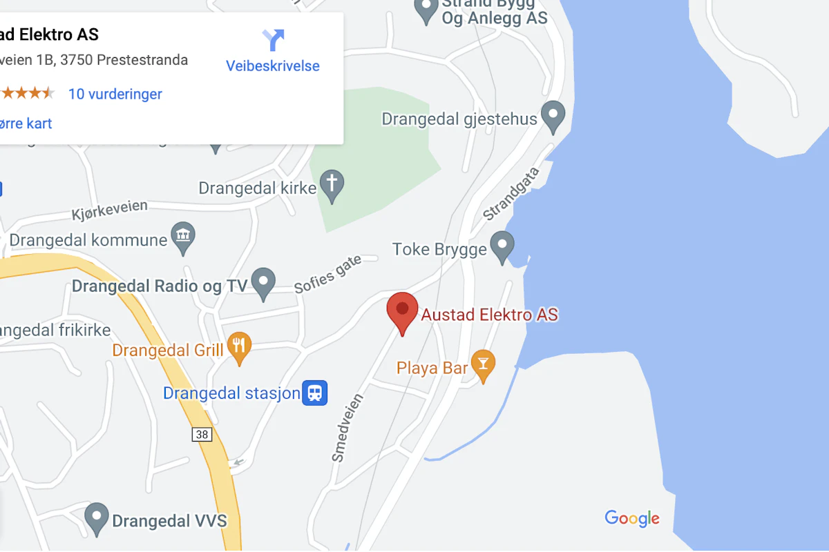 Smedveien 1B 3750 Drangedal. Skjermbilde fra Google Maps