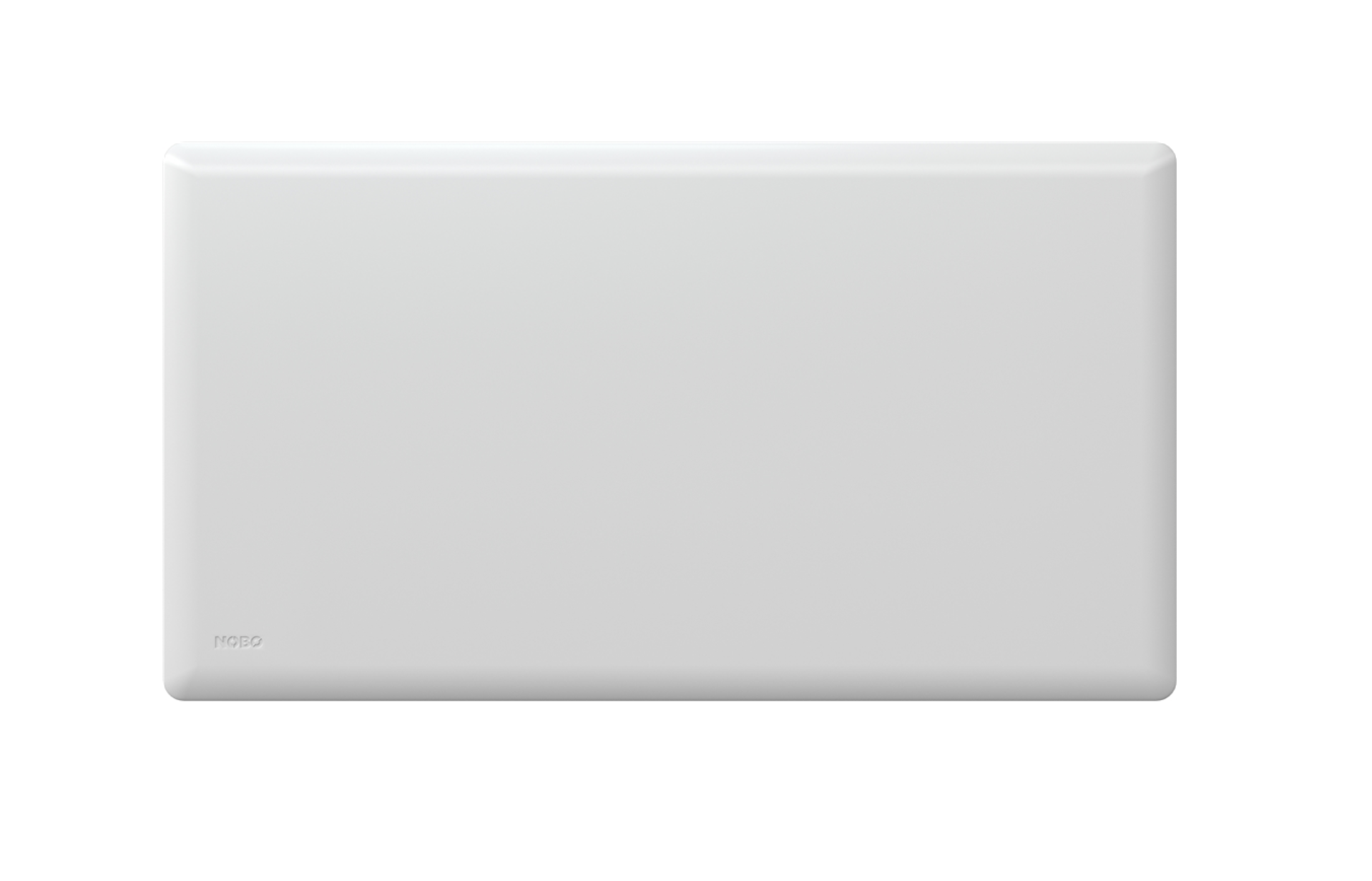 Hvit Nobø panelovn med stikkontakt. Foto.