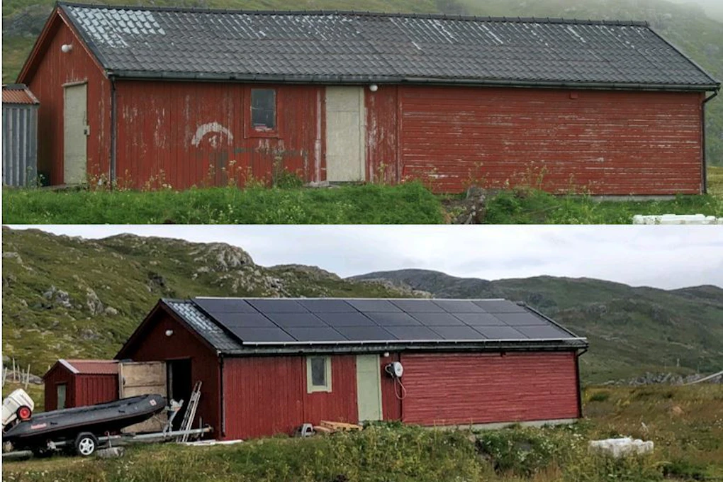 Solcelle før og etter, installert av Gagama Elektro