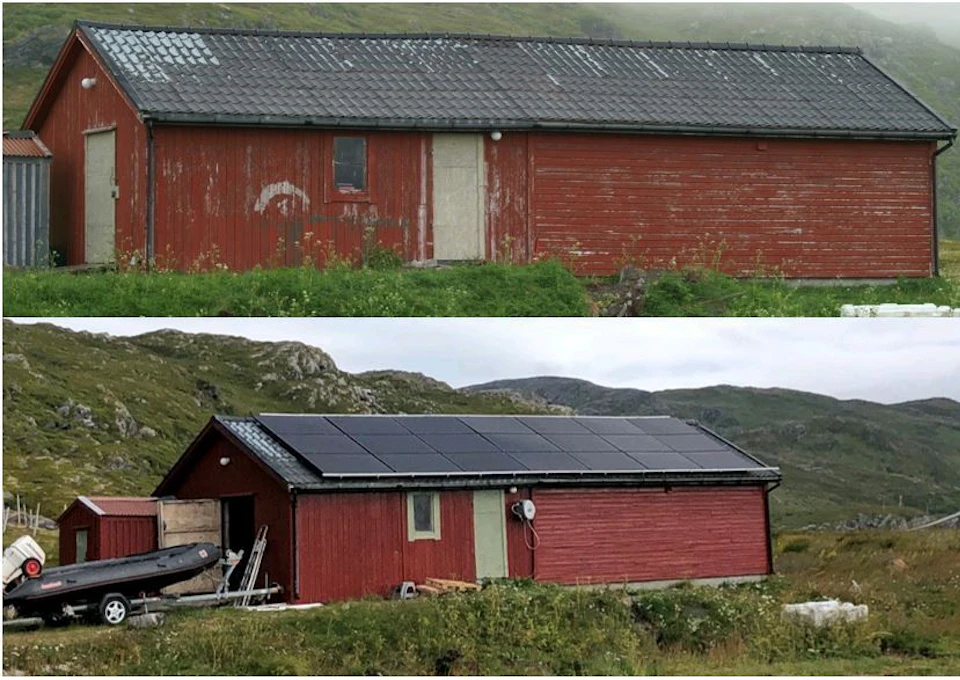 Solcelle før og etter, installert av Gagama Elektro