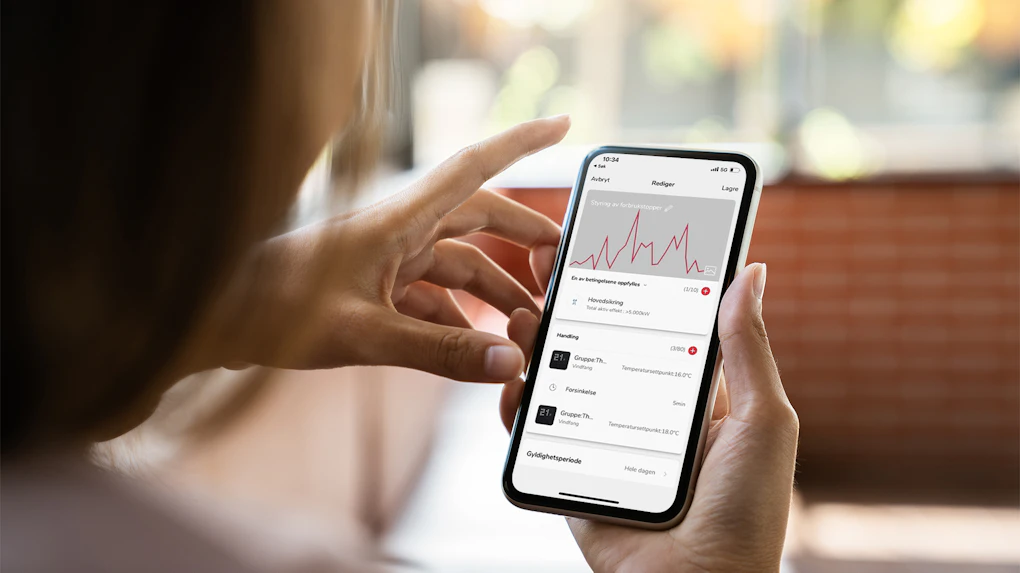 Viser styring av ELKO Smart strømsparer på app. Foto.