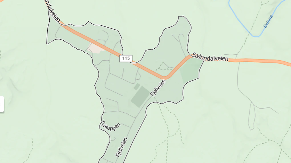 Kart som viser Svinndal. Grafikk.