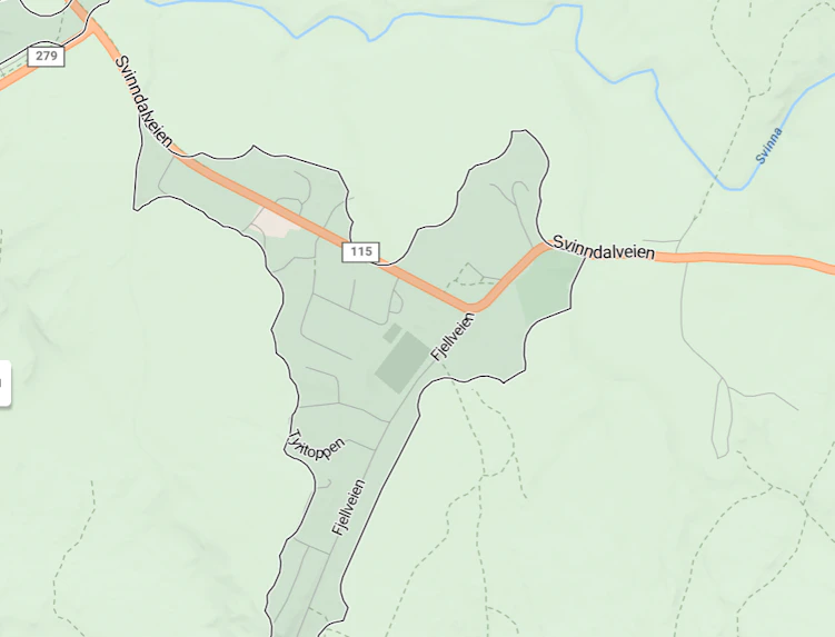 Kart som viser Svinndal. Grafikk.