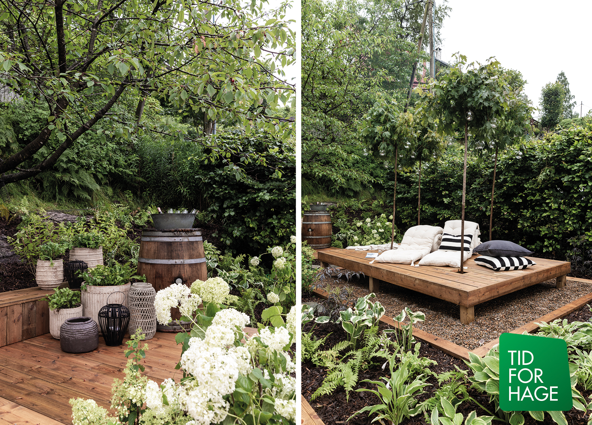 Tid for hage sesong 5 episode 5 Etterbilde av krukker og den lille flåten med elvestein rundt. Foto.