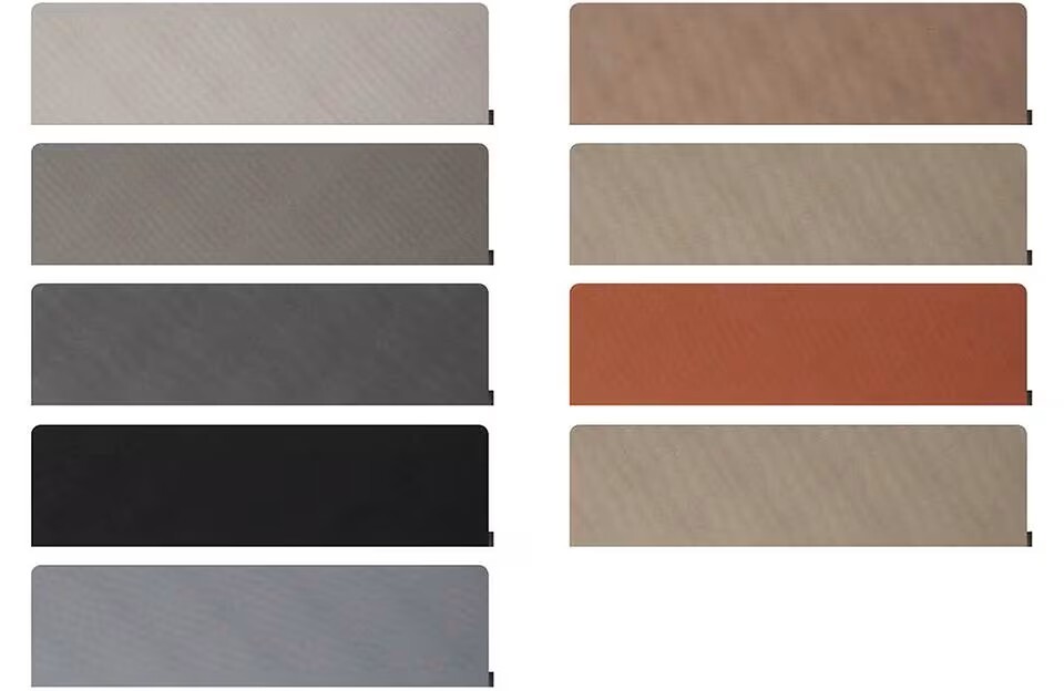 Bildet viser en oversikt over fargene tekstilfronten i ELL Front Varmepumpe kan ha. Illustrasjon.