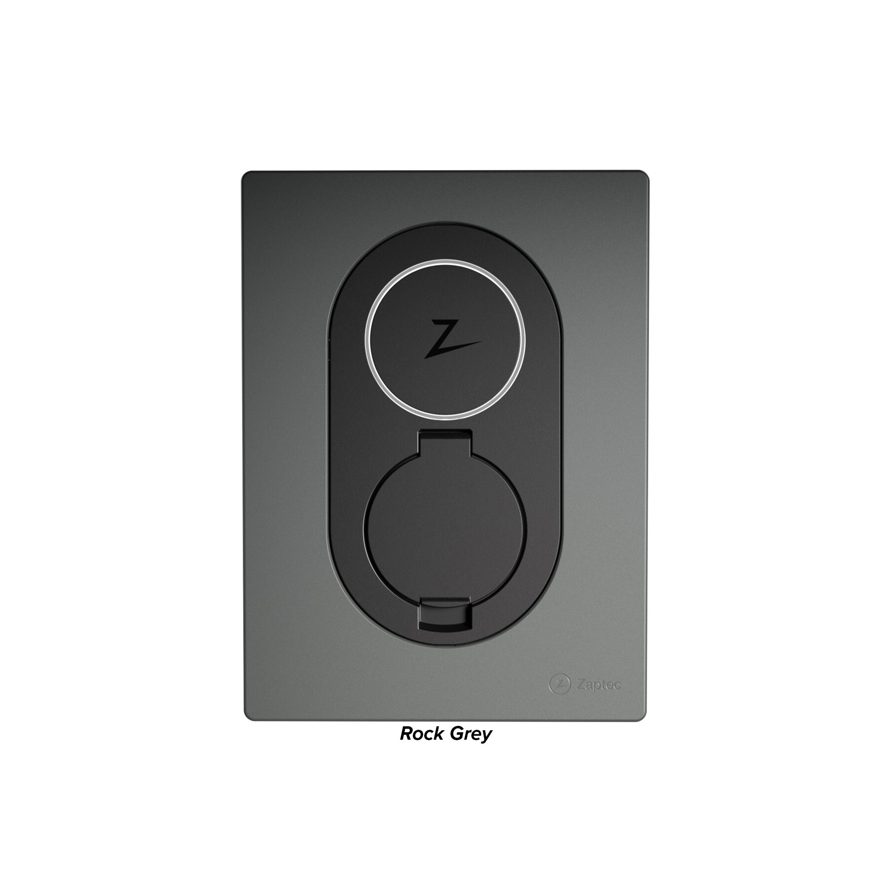 Elbilladeren Zaptec Go, i fargen Rock Grey. Foto.