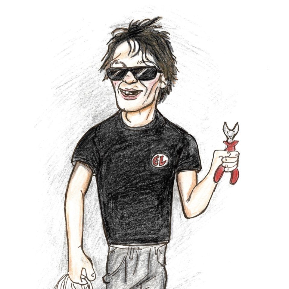 ØIvind Hansen er elektriker, her i karikaturtegning